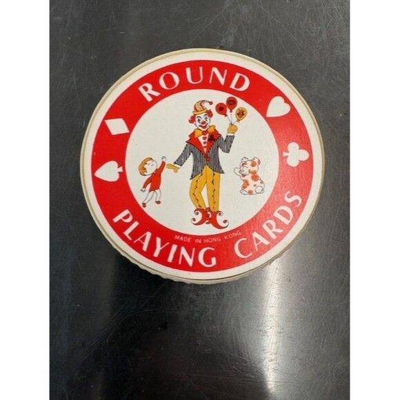 Vintage Round Playing Cards Set With Clown Design & Florida Orange Tin Made In H - Picture 2 of 3